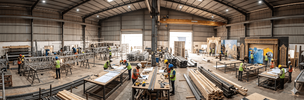 Event 360 in-house 25,000 sq ft scenic fabrication workshop and truss production yard in Pilerne